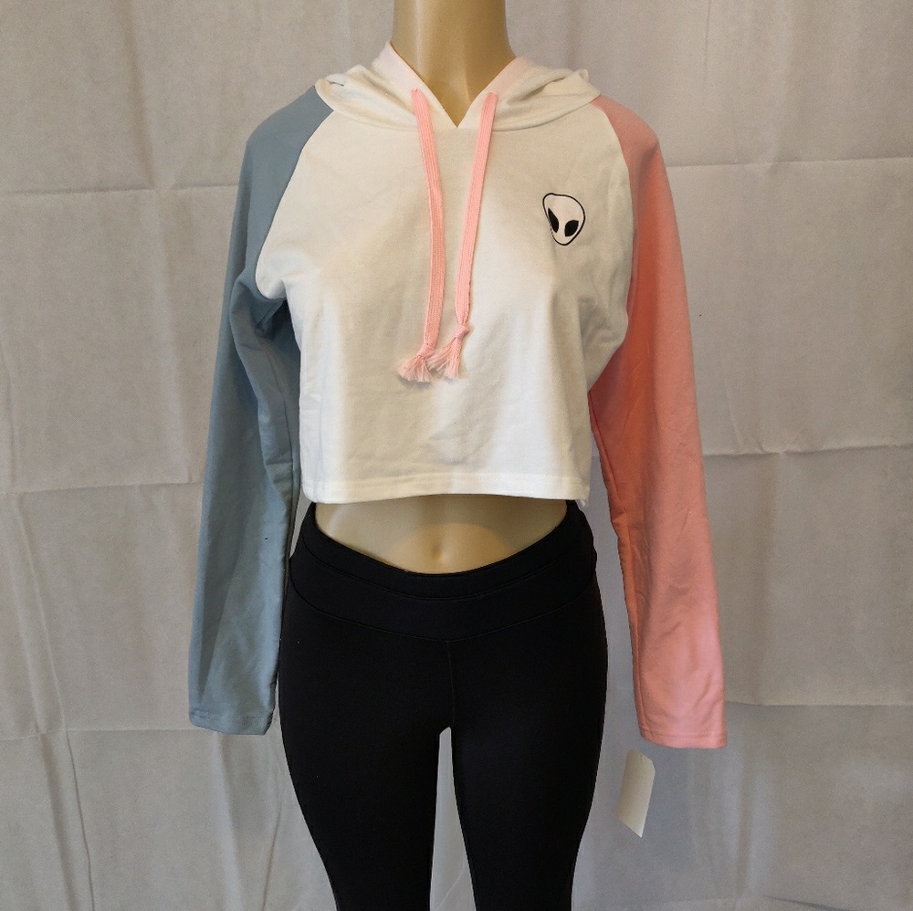 NEW ALIEN COLOR BLOCK CROP HOODIE - Picture 3 of 3